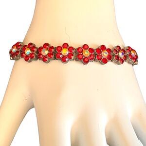 Vintage red crystal sparkling floral bracelet o/s